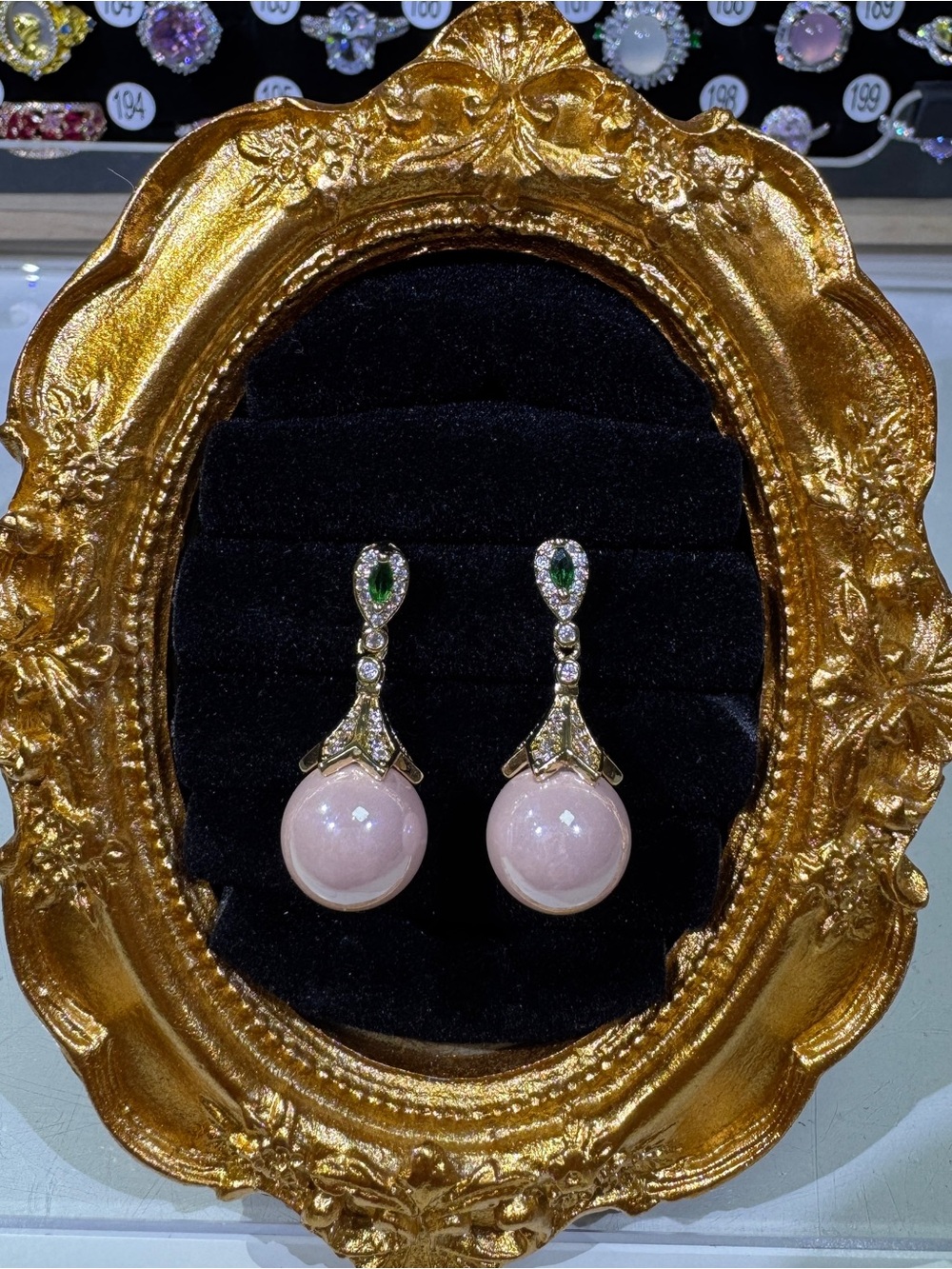 S925 Posts-Elegant Pink Drop Earrings with Green Accent
